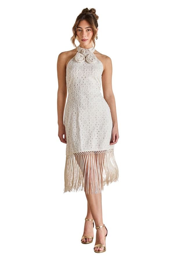 コースト レディース トップス ワンピース フリンジ ホルター Coast Broderiembellished Fringe Halter Dress White ホワイト