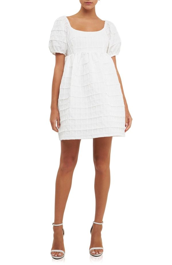 エンドレスローズ レディース トップス ワンピース ミニ Endless Rose Texture Puff Sleeve Mini Dress White ホワイト