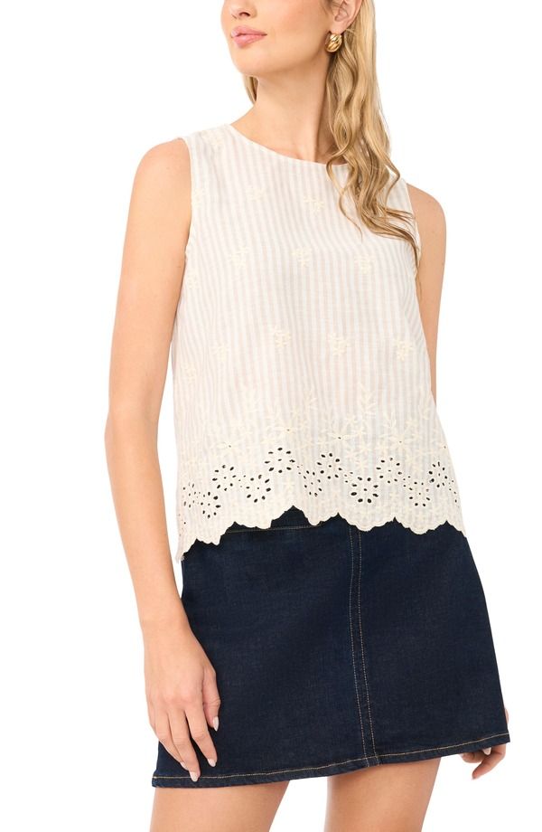 ヴィンスカムート レディース トップス シャツ ノースリーブ 刺繍 Vince Camuto Embroidered Eyelet Sleeveless Top Birch 17,235円