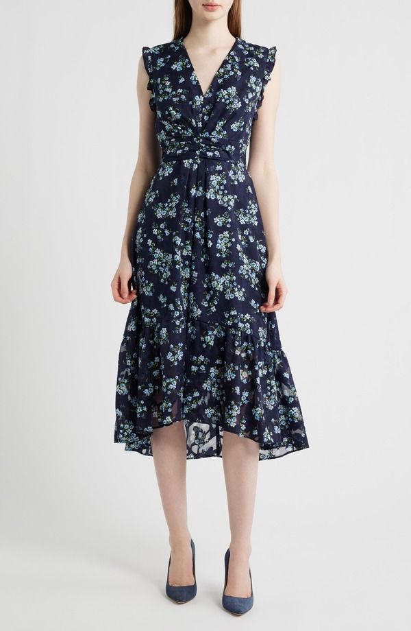 アンクライン レディース トップス ワンピース フラワー柄 ミディ フラワー Anne Klein Floral HighLow Midi Dress Deep Navy Multi ネイビー