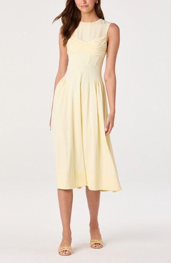 アストール レディース トップス ワンピース プリーツ ミディ ASTR the Label Seraphina Pleated Twist Corset Midi Dress Butter Yellow イエロー