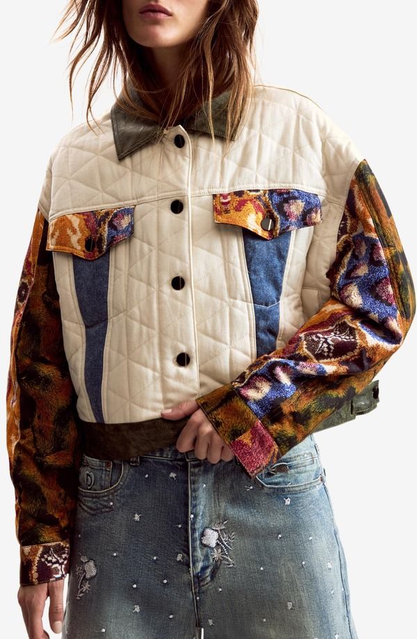 デジグアル レディース アウター ジャケット・ブルゾン キルティング Desigual Quilted Trucker Jacket White ホワイト