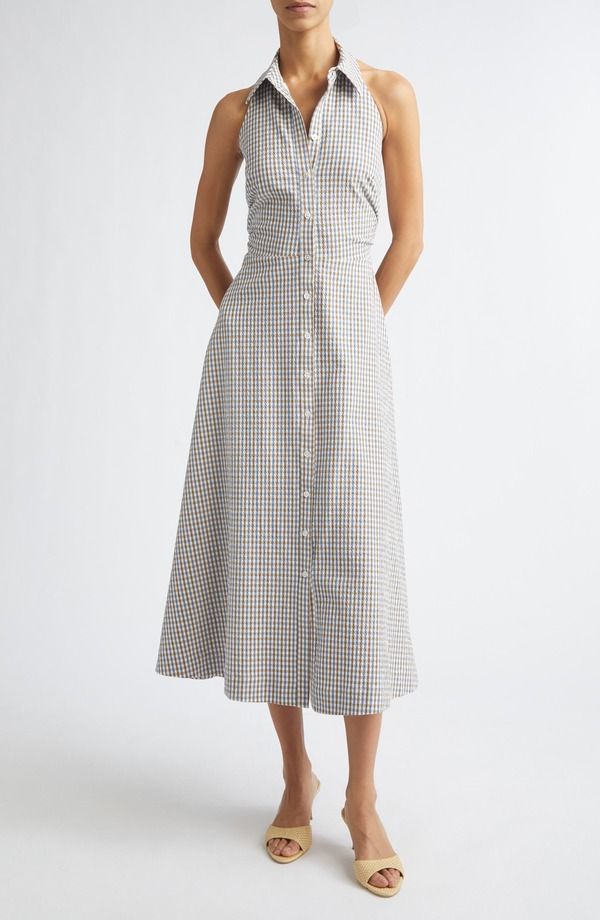 ヴェロニカ ベアード レディース トップス ワンピース ギンガムチェック シャツ コットン ギンガム ホルター Veronica Beard Mackey Gingham Stretch Cotton Halter Shirtdress Acorn Multi