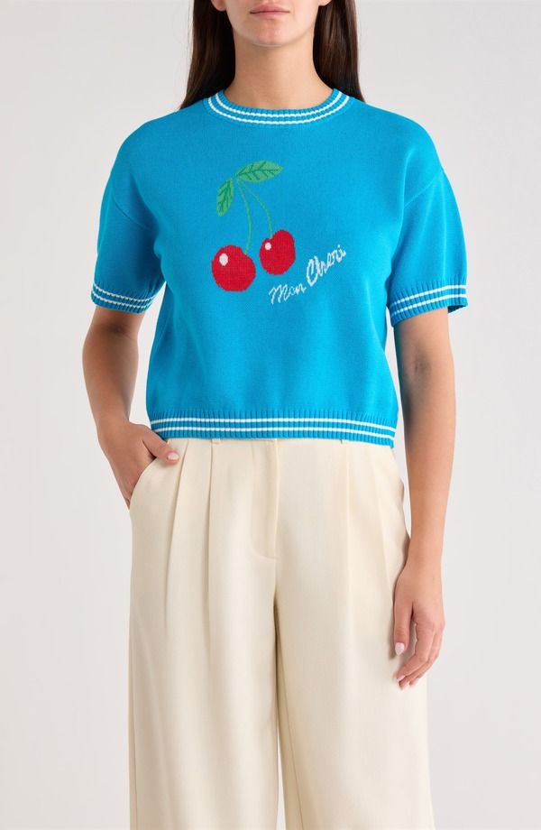 シュガーリップス レディース アウター パーカー・スウェット セーター SUGARLIPS Brissy Cherry Short Sleeve Sweater Blue ブルー