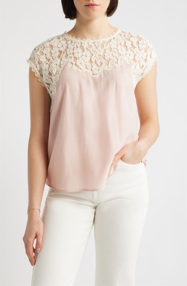 ウィットウィズダム レディース トップス シャツ サテン レース Wit Wisdom Lace Yoke Satin Top Rose Bloom Natural