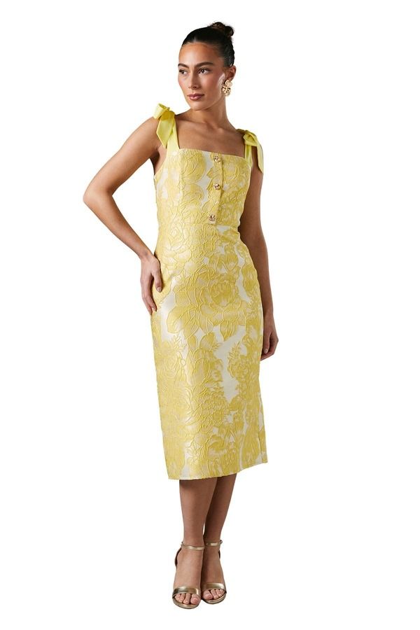 コースト レディース トップス ワンピース ミディ Coast Jacquard Pencil Midi Dress Yellow イエロー