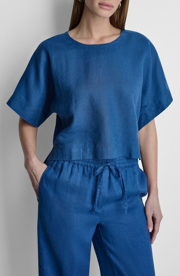 ダナ キャラン ニューヨーク レディース トップス シャツ ドロップショルダー リネン DKNY Drop Shoulder Boxy Linen Top Admiral