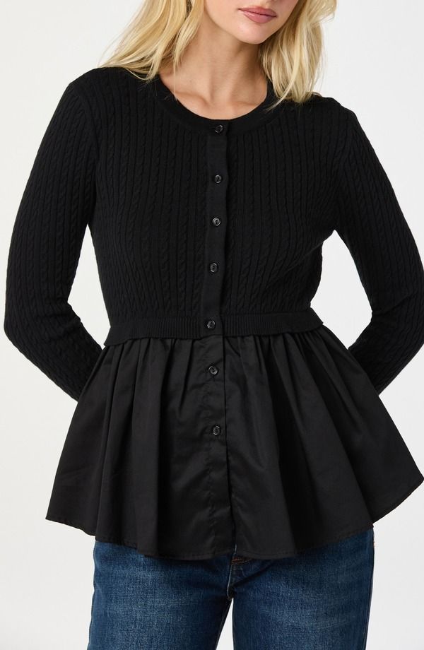 アストール レディース トップス シャツ ASTR the Label Mixed Media Peplum Top Black ブラック