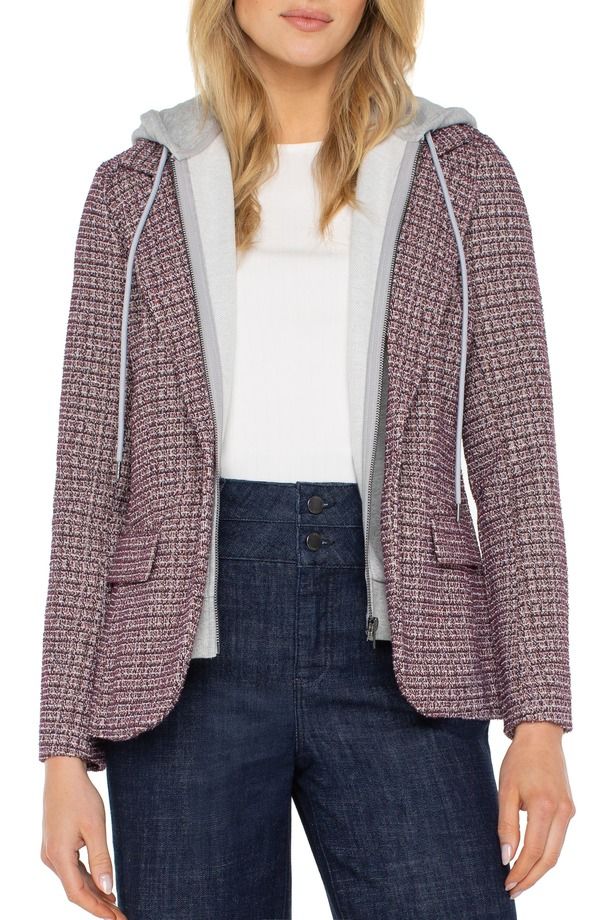 リヴァプール ロサンゼルス レディース アウター ジャケット・ブルゾン ツイード ブレザー パーカー Liverpoolos Angeles Tweed Blazer with Removable Hoodie Insert Wine Multi ワイン