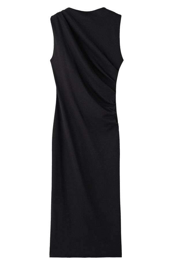 マンゴ レディース トップス ワンピース ギャザー ミディ ノースリーブ MANGO Ruched Sleeveless Midi Dress Black ブラック