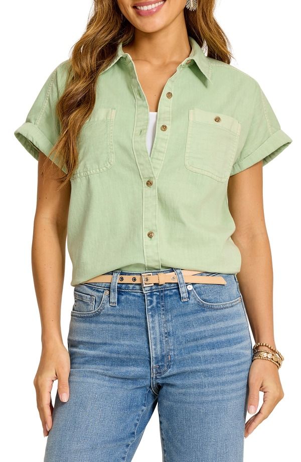 トッミーバハマ レディース トップス シャツ コットン Tommy Bahama Coastal Cotton Twill Short Sleeve ButtonUp Shirt Light Margarita