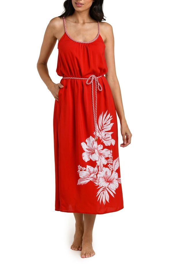 ラブランカ レディース トップス ワンピース ミディ ノースリーブ La Blanca Mariner Tie Waist Sleeveless CoverUp Midi Dress Ruby ルビー