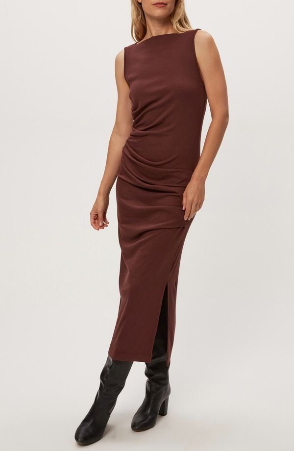 マイケルスターズ レディース トップス ワンピース ギャザー ノースリーブ マキシ Michael Stars Reign Ruched Sleeveless Maxi Dress Espresso