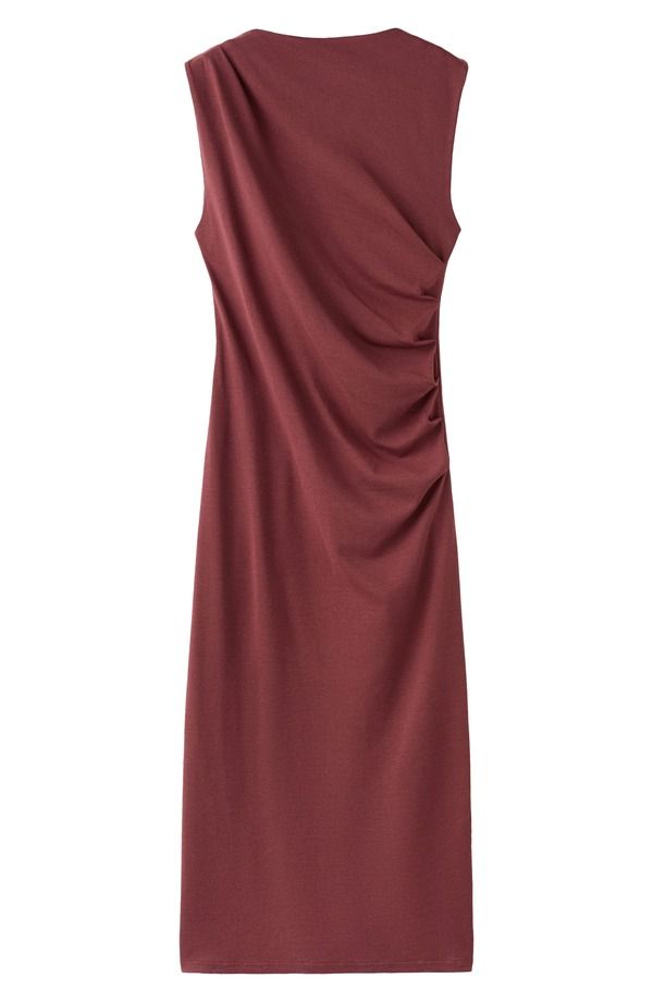 マンゴ レディース トップス ワンピース ギャザー ミディ ノースリーブ MANGO Ruched Sleeveless Midi Dress Russet