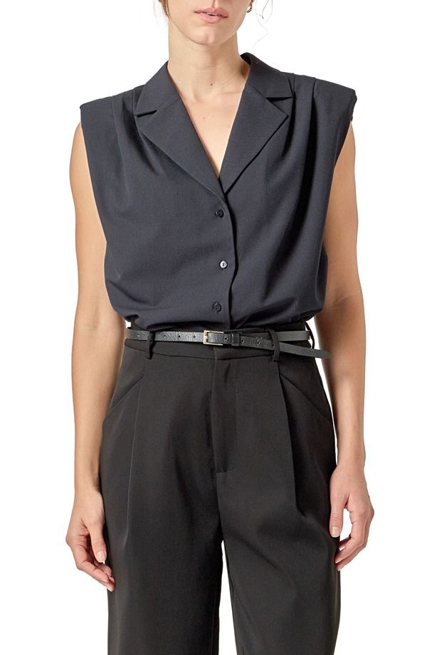 イングリッシュファクトリー レディース トップス シャツ プリーツ ノースリーブ English Factory Pleated Sleevelesshirt Navy ネイビー