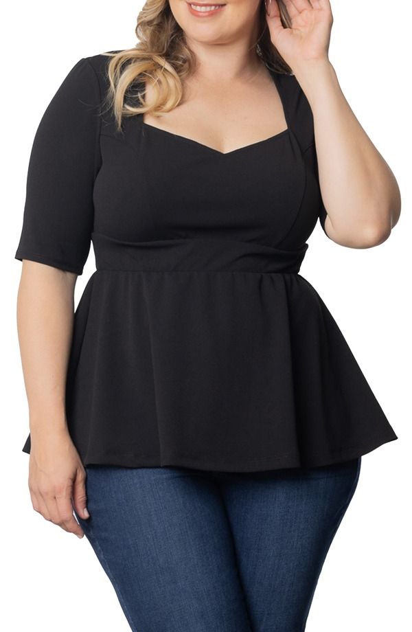 キヨナ レディース トップス シャツ Kiyonna Posh Peplum Top Black Noir ブラック