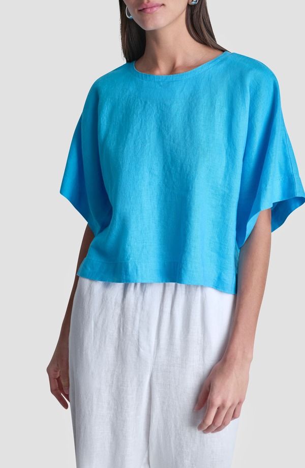 ダナ キャラン ニューヨーク レディース トップス シャツ ドロップショルダー リネン DKNY Drop Shoulder Boxy Linen Topool Blue ブルー