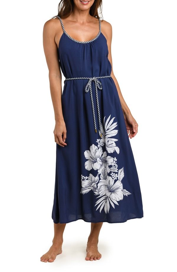 ラブランカ レディース トップス ワンピース ミディ ノースリーブ La Blanca Mariner Tie Waist Sleeveless CoverUp Midi Dress Indigo インディゴ