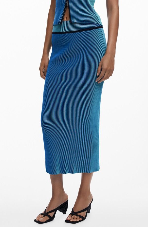 デジグアル レディース ボトムスカート Desigual Rib Column Skirt Blue ブルー