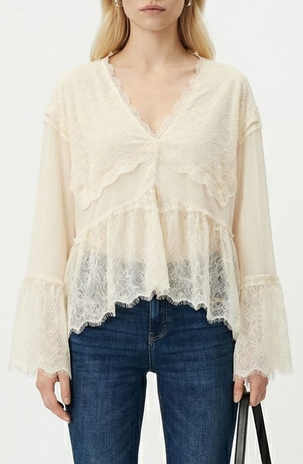 ヴェロモーダ レディース トップス シャツ Vネック レース VERO MODA Emilie VNeck Lace Swing Top Birch