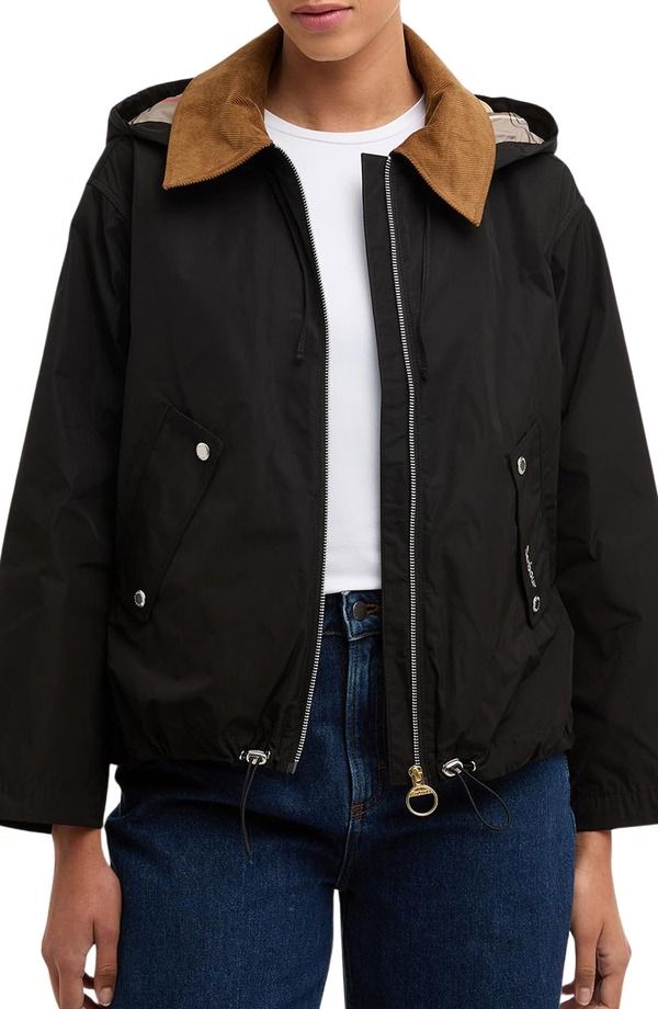 バブアー レディース アウター ジャケット・ブルゾン フーデッドジャケット Barbour Weaver Waterepellent Hooded Jacket Black Dress ブラック