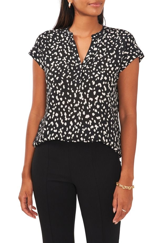 チャウス レディース トップス シャツ ジョーゼット ブラウス Chausplit Neck Georgette Blouse BlackWhite ホワイト