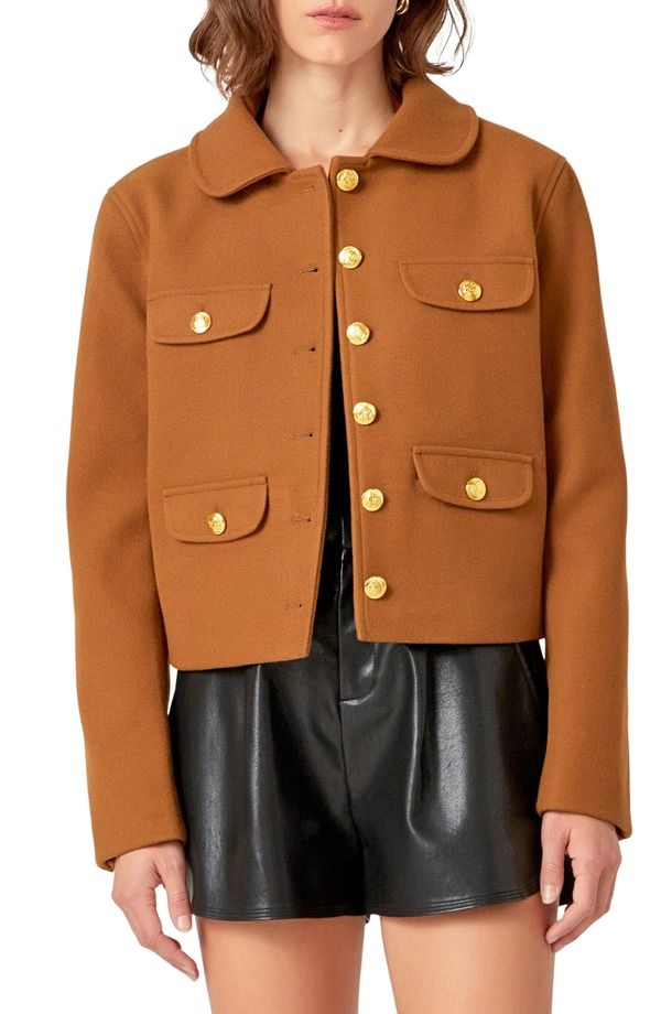 イングリッシュファクトリー レディース アウター ジャケット・ブルゾン ブレザー English Factory Button Front Crop Blazer Olive Brown オリーブ