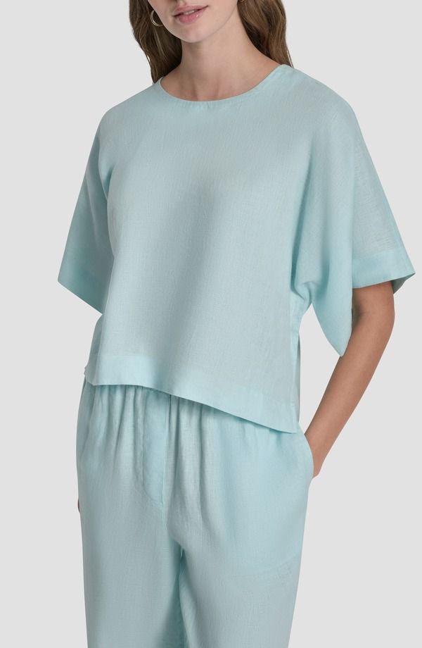 ダナ キャラン ニューヨーク レディース トップス シャツ ドロップショルダー リネン DKNY Drop Shoulder Boxy Linen Top Aqua アクア