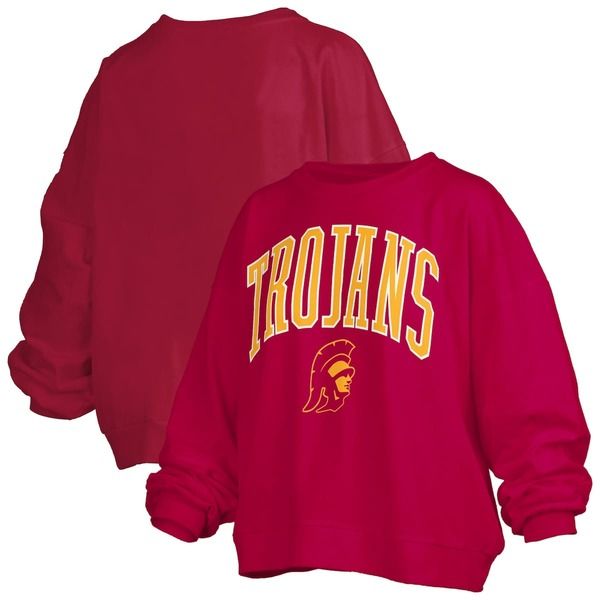 プレスボックス レディース アウター パーカー・スウェット シャツ ロゴ Womens Pressbox Cardinal USC Trojans Janise Arch Over Logo Waist Length Oversized Pullover Sw