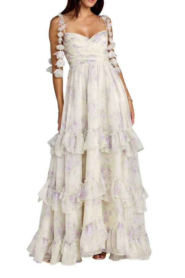 マックダガル レディース トップス ワンピース A ライン フラワー柄 プリント メッシュ フラワー Mac Duggal Floral Print Long Flare Sleeve Mesh ALine Dress Ivory Multi アイボリー