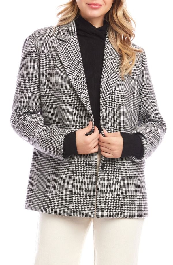 カレンケーン レディース アウター ジャケット・ブルゾン ブレザー Karen Kane Houndstooth Blazer Black Off White オフホワイト