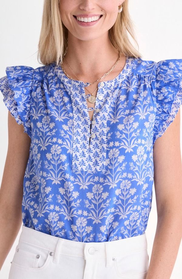 ヴァインヤードヴァインズ レディース トップス シャツ コットン vineyard vines Adare Cotton Blendobby Top Floral Breaker Blue ブルー
