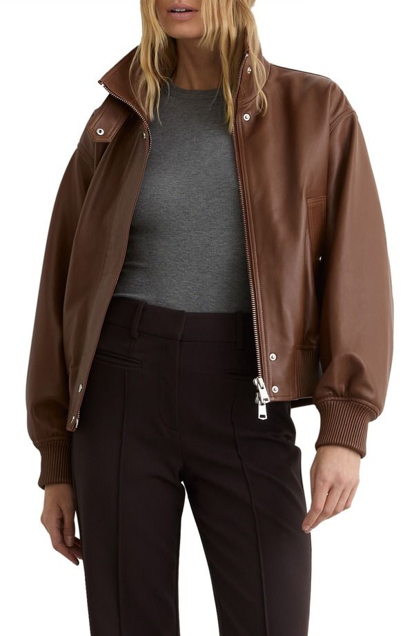 レイス レディース アウター ジャケット・ブルゾン レザー Reiss Cara Leather Bomber Jacket Chestnut Brown ブラウン