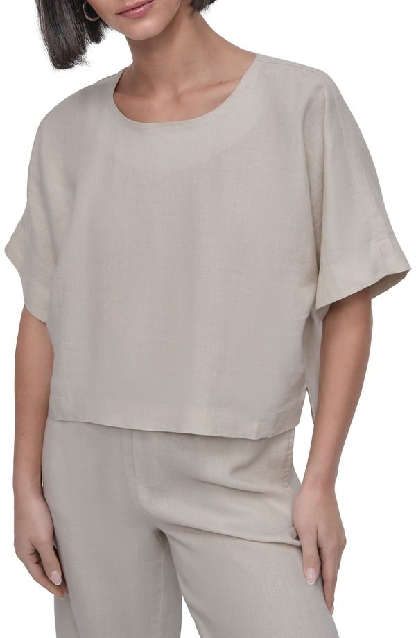 ダナ キャラン ニューヨーク レディース トップス シャツ ドロップショルダー リネン DKNY Drop Shoulder Boxy Linen Top Natural