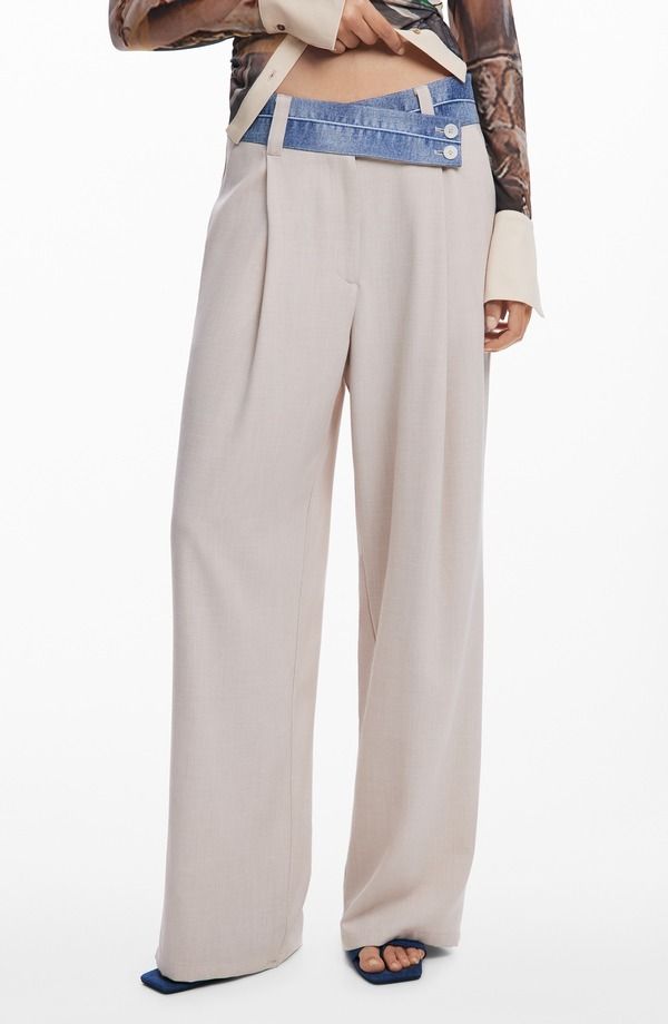デジグアル レディース ボトムス レギンス ワイドレッグ パンツ Desigual Mixed Media Wide Leg Pants Beige ベージュ