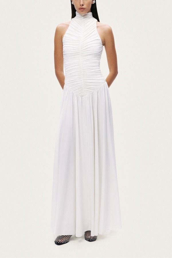 ノクチューン レディース トップス ワンピース ギャザー マキシ Nocturne Ruched HighNeck Maxi Dress White ホワイト