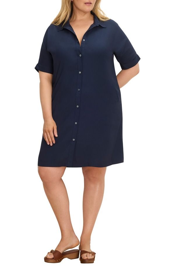 ニックプラスゾーイ レディース トップス ワンピース シャツ NICZOE Devon Short Sleeve Shirtdress Dark Indigo インディゴ