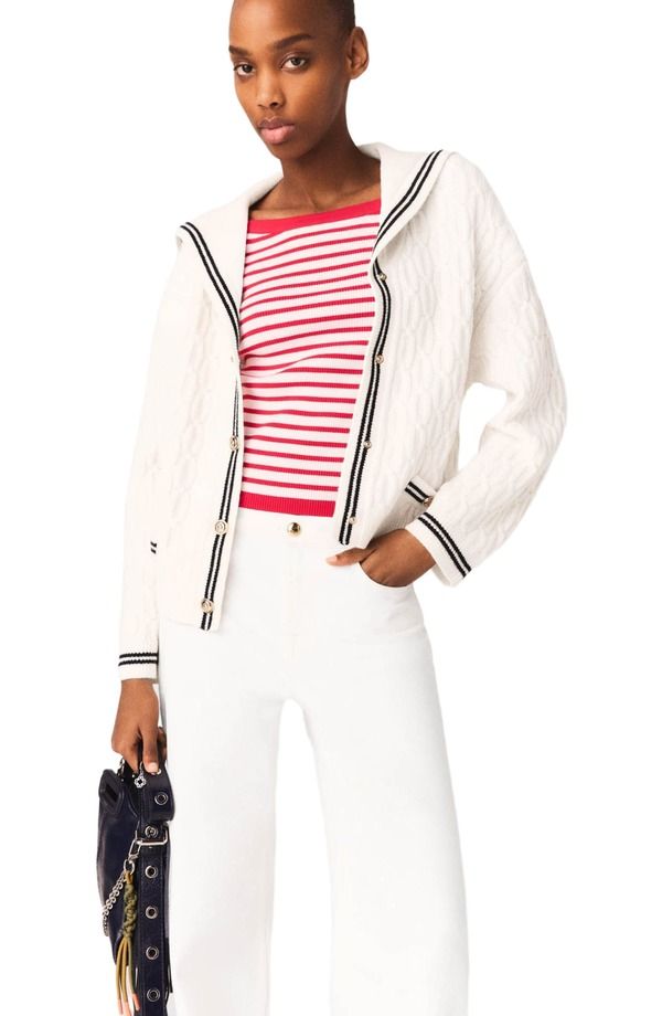 マージュ レディース アウター パーカー・スウェット カーディガン ニット maje Cableknit boat neck cardigan Ecru エクリュ