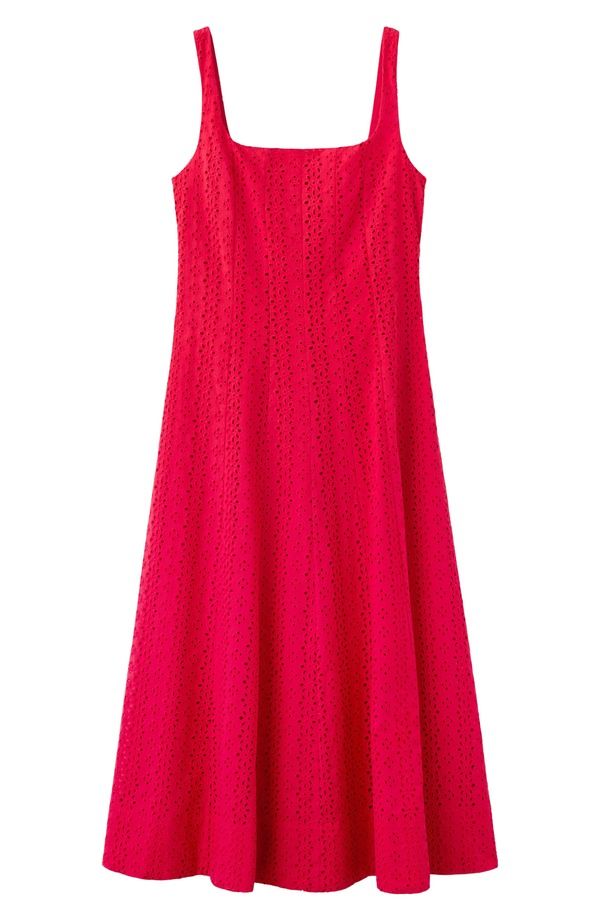 マンゴ レディース トップス ワンピース コットン MANGO Square Neck Cotton Eyelet Dress Red レッド