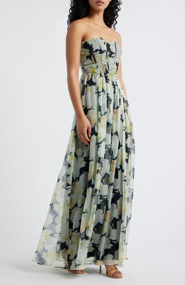 ルルズ レディース トップス ワンピース フラワー柄 ストラップレス マキシ フラワー Lulus Remi Floral Strapless Corset Maxi Dress Black Floral ブラック