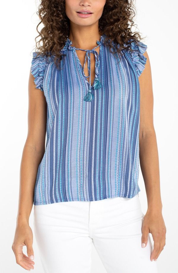 リバプール レディース トップス シャツ フリル Liverpool Ruffle Flutter Sleeve Top Chambry Teal Mlt ティール