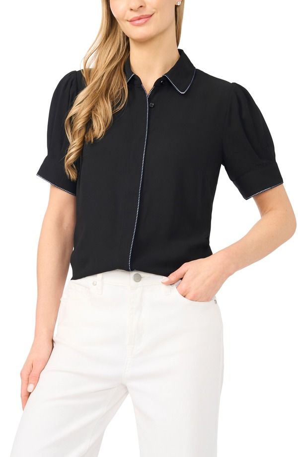 セセ レディース トップス シャツ ジョーゼット コントラスト CeCe Contrastipped Georgette ButtonUp Top Rich Black ブラック