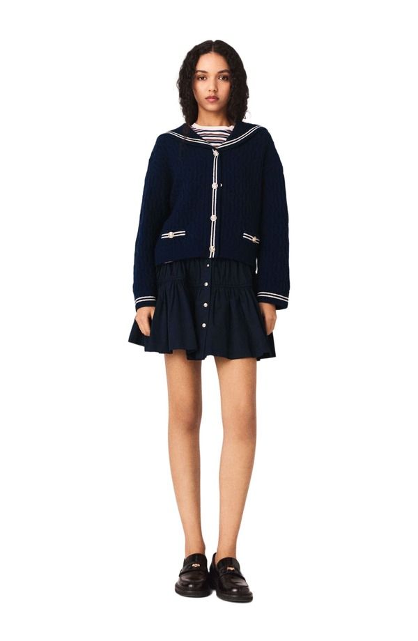 マージュ レディース アウター パーカー・スウェット カーディガン ニット maje Cableknit boat neck cardiganavy ネイビー