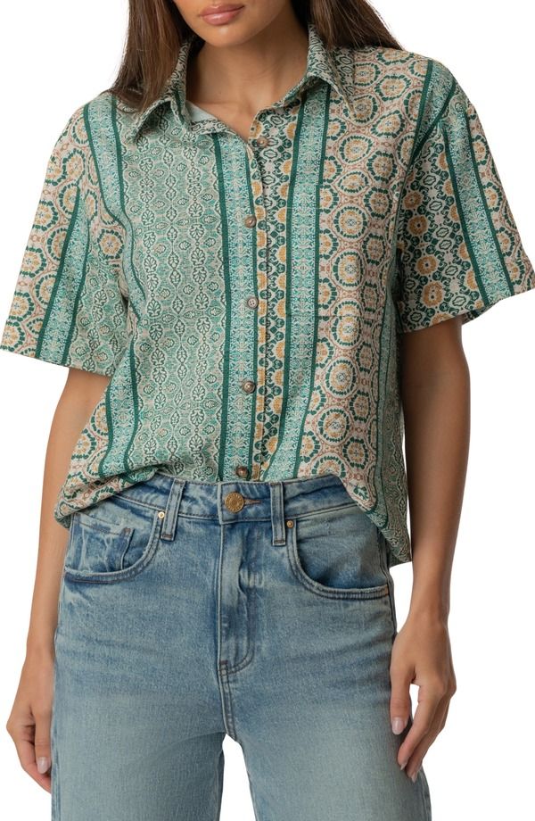カットフロムザクロス レディース トップス シャツ コットン KUT from the Kloth Aida Stretch Cotton Blend Short Sleeve ButtonUp Top CanterburyJungle Sand サンド