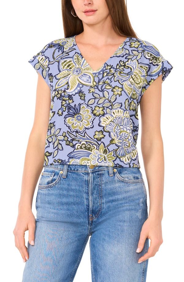 ヴィンスカムート レディース トップス シャツ Vネック プリント Vince Camuto Print VNeck Top Vintage Blue ブルー