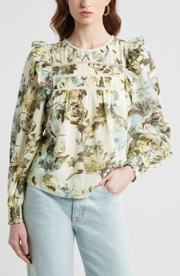 トレジャーアンドボンズ レディース トップス シャツ カットアウト コットン Treasure Bond Ladder Cutout Cotton Top Ivory Yellow Rose Bloom アイボリー