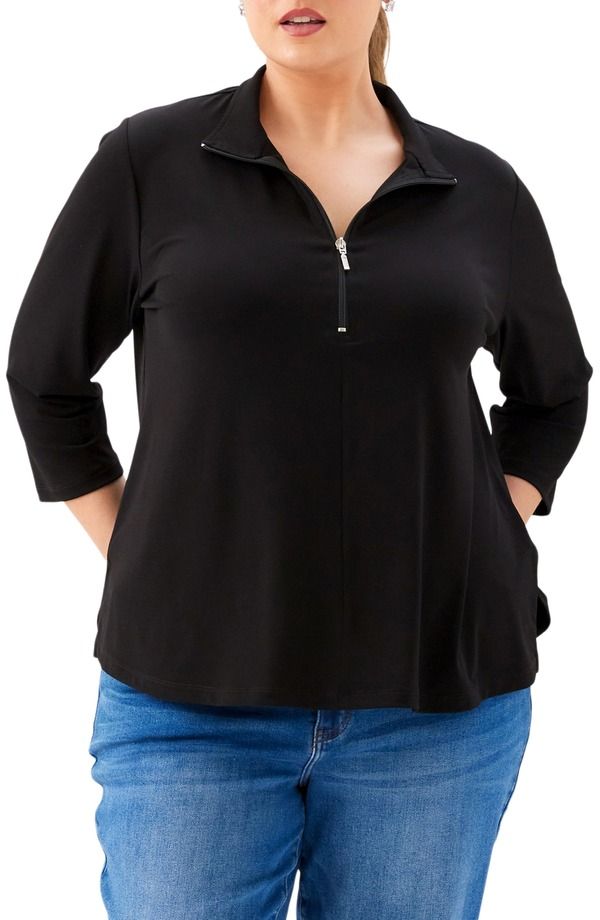 カレンケーン レディース トップス シャツ ハーフジップ ジャージー Karen Kane Half Zip Travel Jersey Top Black ブラック