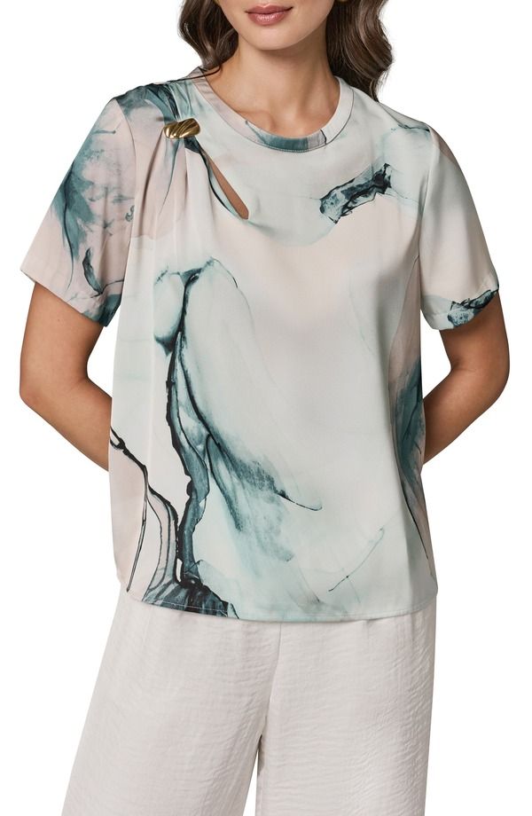 ダナ キャラン ニューヨーク レディース トップス シャツ Donna Karanew York Hardware Detail Short Sleeve Top Skylight Multi マルチカラー