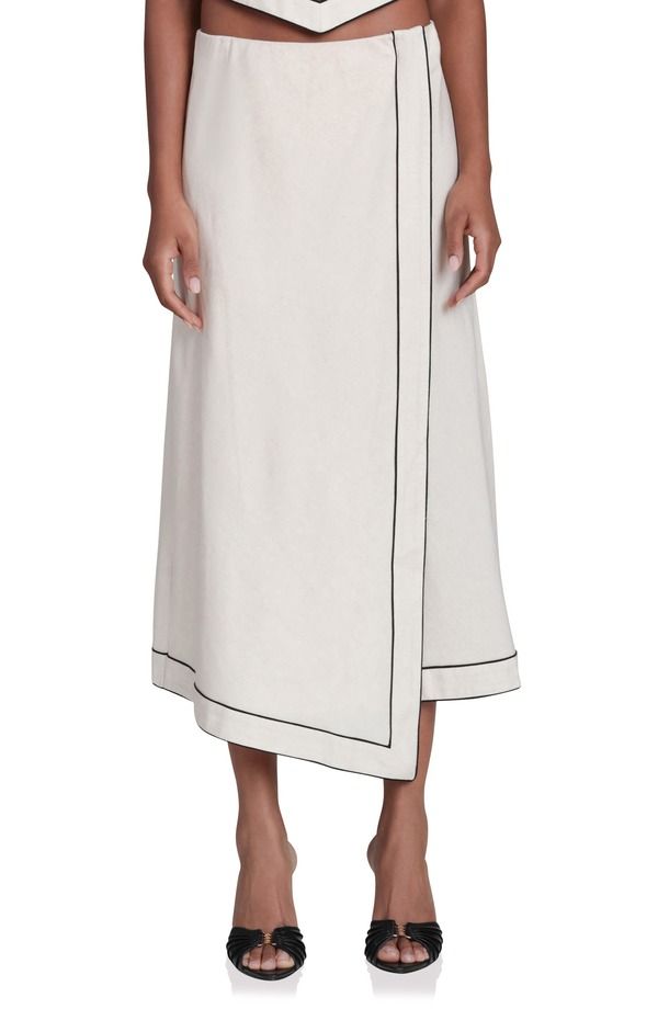 アヴェックレフィーユ レディース ボトムスカート アシンメトリー ミディ Avec Les Filles Asymmetric Faux Wrap Midi Skirt OatmealBlack ブラック