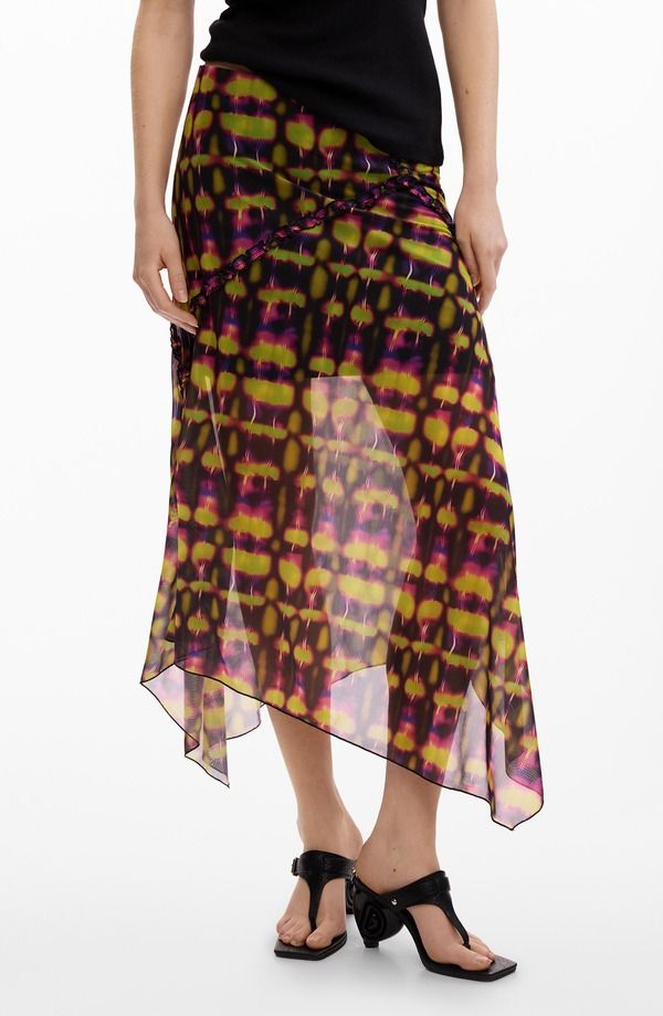 デジグアル レディース ボトムスカート プリント Desigual Geo Print Handkerchief Hem Skirt Green グリーン
